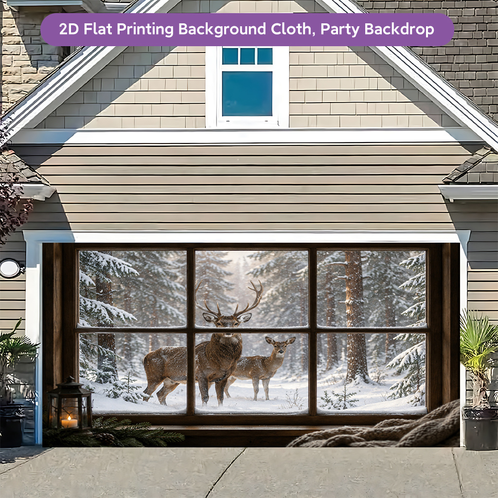 2D Flat Deer Standing Outside Window Photography Backdrop